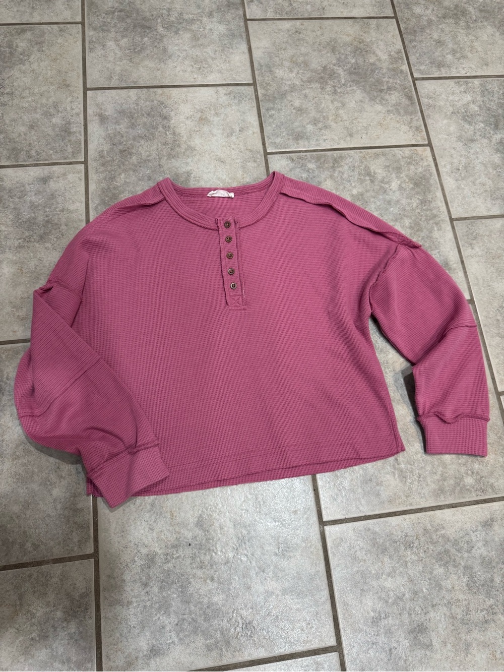 Waffle Knit Henley Sweater in Mauve - Unbranded